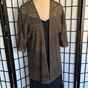 Chico Additions Brown & Black Open Knit, Short Sleeve Cardigan 1